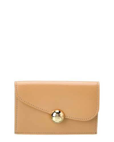 Ferragamo Asymmetrical Flap Leather Card Holder In Brown