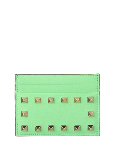Valentino Garavani Valentino Rockstud Leather Card Holder In Green