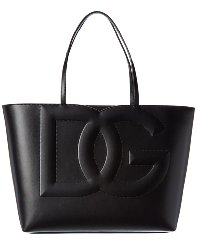 Dolce & Gabbana Dg Logo Medium Leather Tote In Black