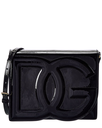 Dolce & Gabbana Logo Patent Shoulder Bag In Black