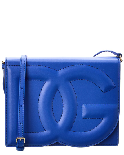Dolce & Gabbana Logo Leather Shoulder Bag In Blue