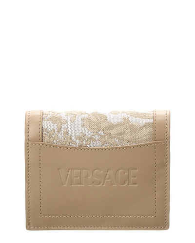 Versace Canvas & Leather Bifold French Wallet In White