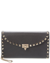 Valentino Rockstud Grainy Leather Wallet On Chain In Black