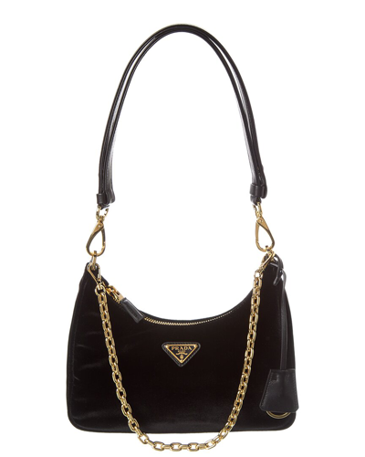 Prada Re-edition Velvet & Leather Mini Bag In Black