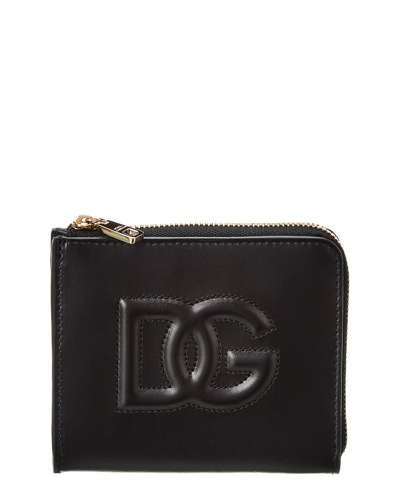 Dolce & Gabbana Dg Logo Leather Card Holder In Black