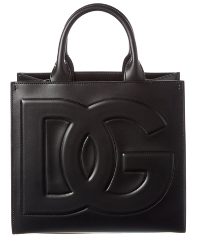 Dolce & Gabbana Dg Logo Leather Tote In Black