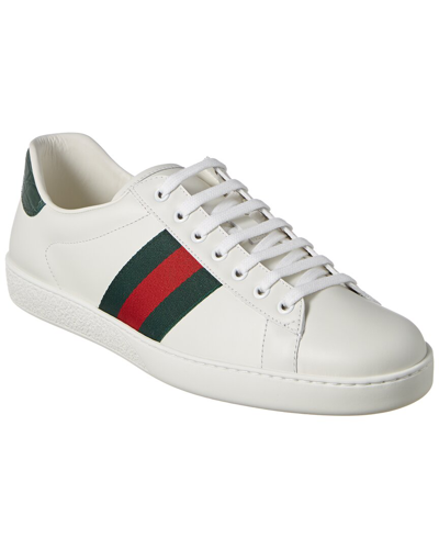 Gucci Leather Ace Sneakers Studded Heel Perforated Upper Rubber Sole In White
