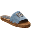 Dolce & Gabbana Patchwork Denim Dg Logo Flat Slides In Blue