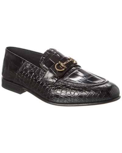 Ferragamo Ottone Croc-embossed Leather Loafer In Black