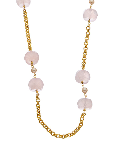 Kenneth Jay Lane Plated Rose Quartz Station Necklace In Gold