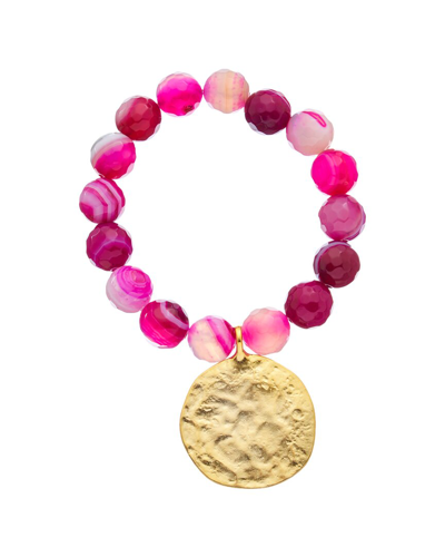 Kenneth Jay Lane Plated Agate Beaded Bracelet In Pink