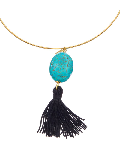 Kenneth Jay Lane Plated Turquoise Wire Necklace In Multi