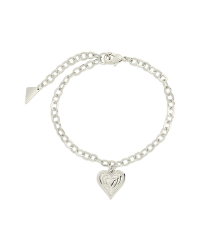 Sterling Forever Rhodium Plated Beating Heart Charm Bracelet In Silver