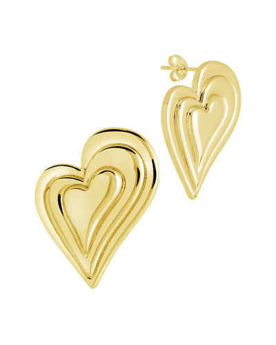 Sterling Forever 14k Plated Statement Beating Heart Studs In Yellow