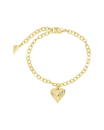 Sterling Forever 14k Plated Beating Heart Charm Bracelet In Gold