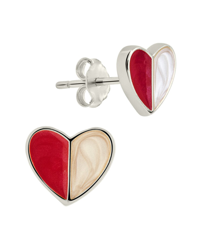 Sterling Forever Silver Queen Of Hearts Studs In Metallic