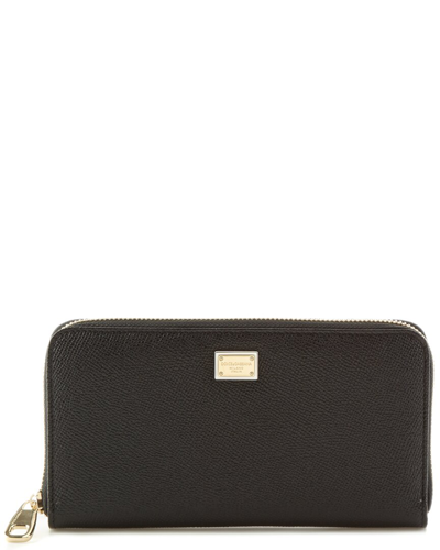 Dolce & Gabbana Dauphine Leather Zip Around Wallet In Black