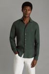 Reiss Ruban - Dark Green Linen Button-through Shirt, S