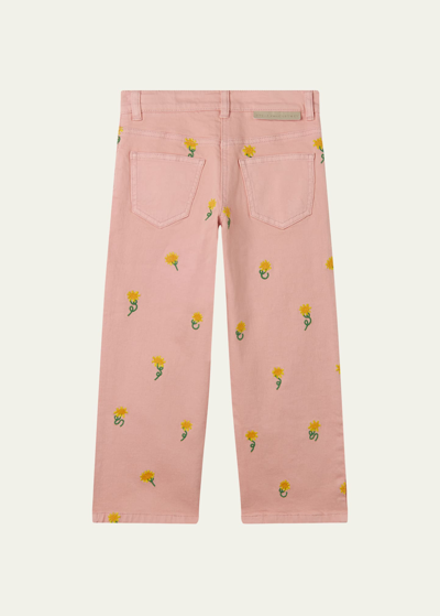 Stella Mccartney Kids Girls Pink Sunflowers Wide Leg Jeans In 505em Pink