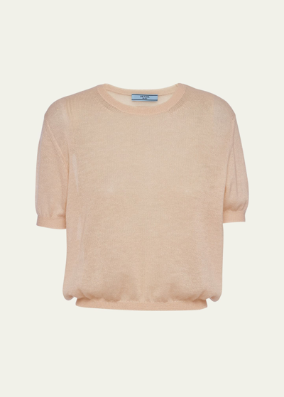 Prada Superfine Cashmere Knit Shirt In Beige Khaki
