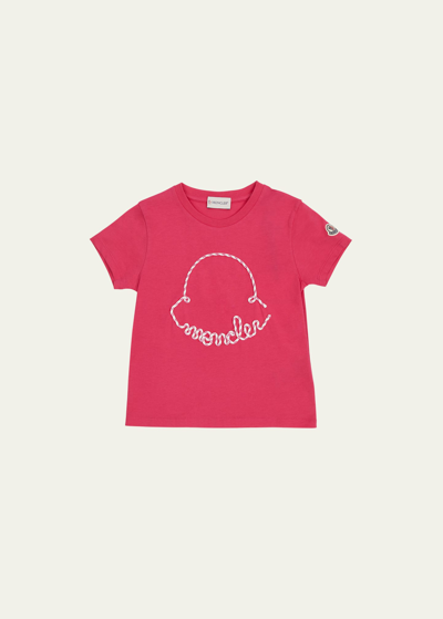Moncler Kids' Girl's Cord Appliqué Logo Short-sleeve T-shirt In Fuschia