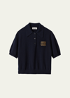 Miu Miu Cashmere Knit Polo Shirt In F0008 Bleu