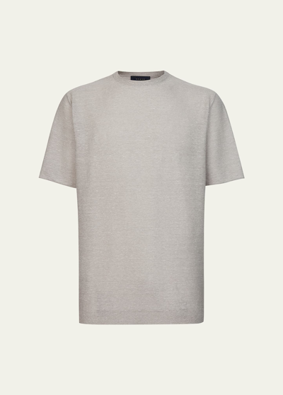 Sease Men's Linen Knit Crewneck T-shirt In Pearl Grey