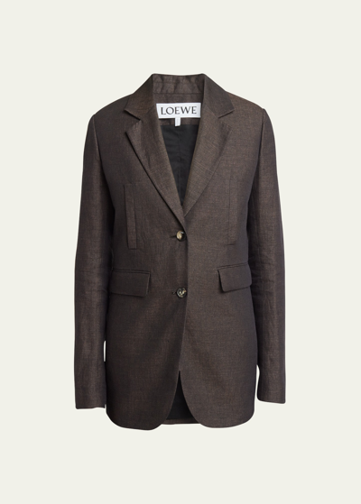 Loewe Linen Single-breasted Blazer In Dark Brown