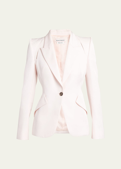 Alexander Mcqueen Leaf Crepe Blazer Jacket With Shoulder Slash Detail In Venus