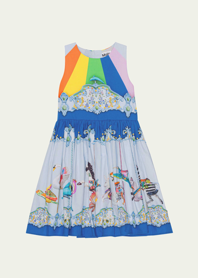 Molo Kids' Girl's Caisi Sleeveless Graphic-print Cotton Dress In Blue