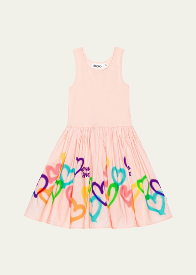 Molo Kids' Girl's Cassandra Heart-print Dress In Colourful Hearts