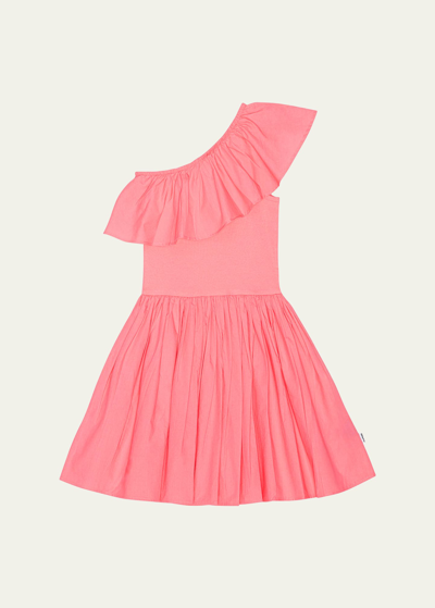 Molo Kids' Chloey Ruffled-trim One-shoulder Dress In Pink