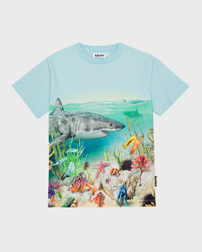 Molo Kids' Boy's Roxo Shark Graphic T-shirt In Shore Life