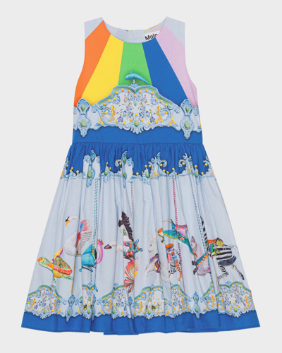 Molo Kids' Girl's Caisi Sleeveless Graphic-print Cotton Dress In Sea Carousel