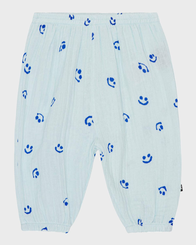 Molo Kids' Boy's Serene Smiley Gauze Pants In Aquarelle Smile