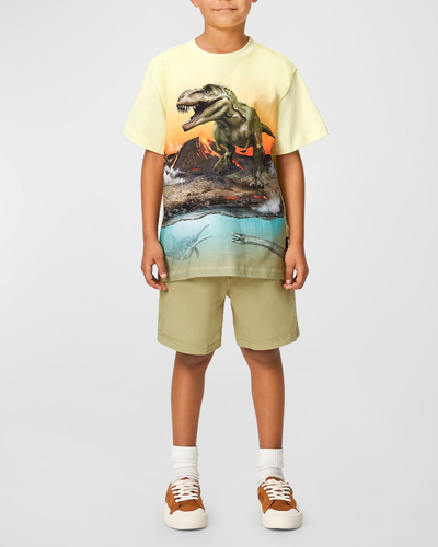 Molo Kids' Yellow T-shirt For Boy With Dinosaur Print