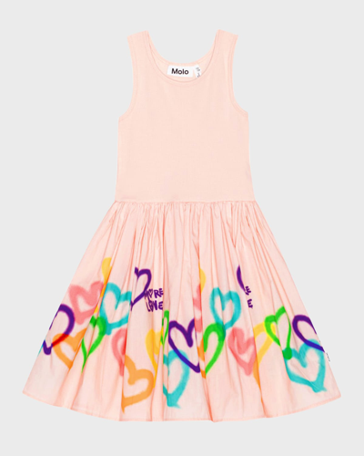Molo Kids' Girl's Cassandra Heart-print Dress In Colourful Hearts