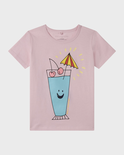 Stella Mccartney Kids' Girl's Smiley Drink Printed Short-sleeve T-shirt In Pink