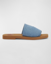 Chloé Woody Embroidered Logo Flat Sandals In Washed Blue