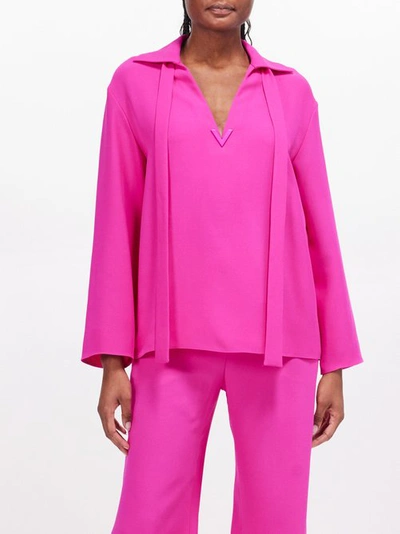 Valentino V-gold Silk-crepe Blouse In Pink & Purple