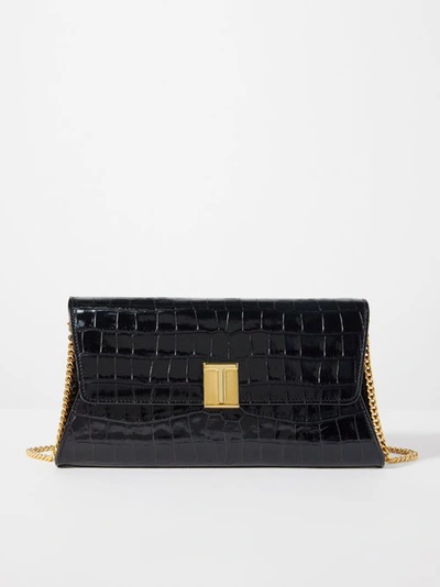 Tom Ford Shiny Croc Embossed Leather Clutch In Black