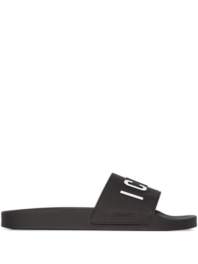 Dsquared2 Icon Rubber Pool Sliders In Black