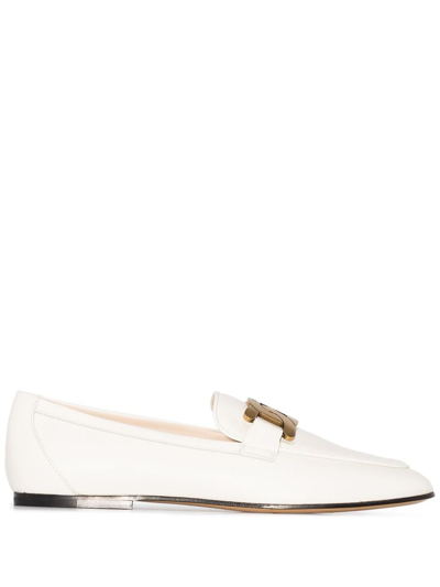 Tod's Kate Embellished Leather Loafers In White