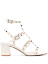 Valentino Rockstud Caged 60 Leather Ankle Strap Sandal In White