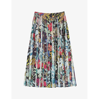 Ted Baker Womens Black Cornina Spliced Floral-print Woven Midi Skirt