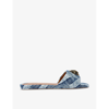 Kurt Geiger Women's Kensington Square Toe Crystal Eagle Head Blue Slide Sandals In Denim
