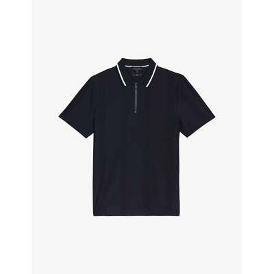 Ted Baker Mens Navy Orbite Contrast-trim Stretch-cotton Polo Shirt