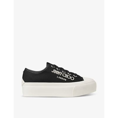 JIMMY CHOO PALMA MAXI LOGO-EMBROIDERED CANVAS LOW-TOP TRAINERS