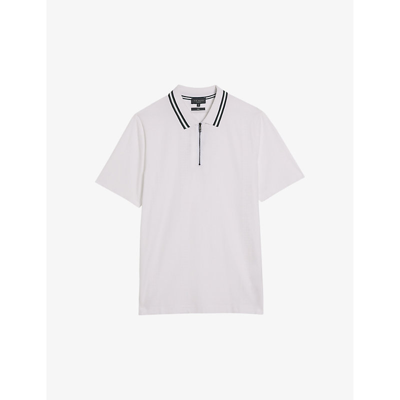 Ted Baker Mens White Orbite Contrast-trim Stretch-cotton Polo Shirt