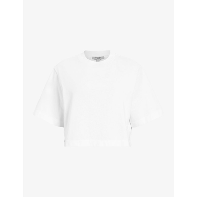 Allsaints Womens White Lottie Oversized Cropped Organic-cotton T-shirt